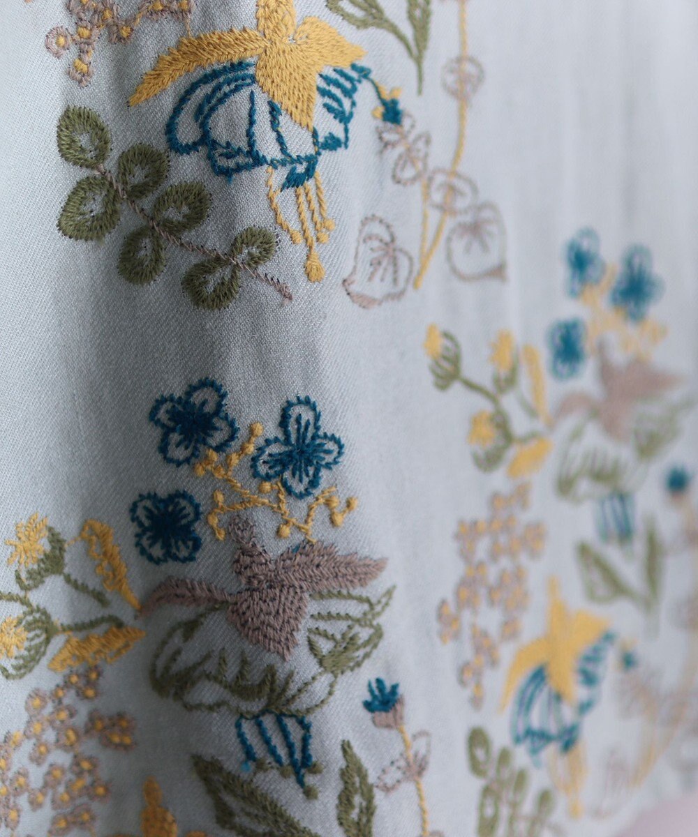 muuc 〈通年着られる心地よいリネンウール〉フクシアの花刺繍 後ろゴム有り・裏地有り フレアースカート 