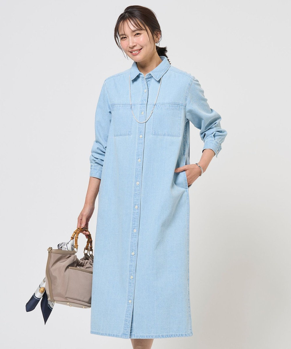 J.PRESS LADIES コットンリネン 7oz デニム シャツ ワンピース 