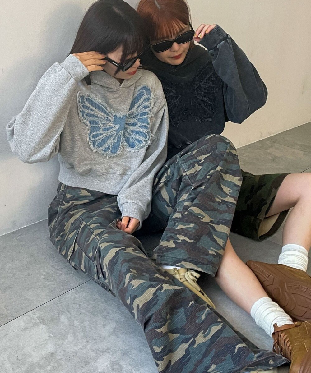 WEGO ヴィンテージウォッシュバタフライショートパーカー 