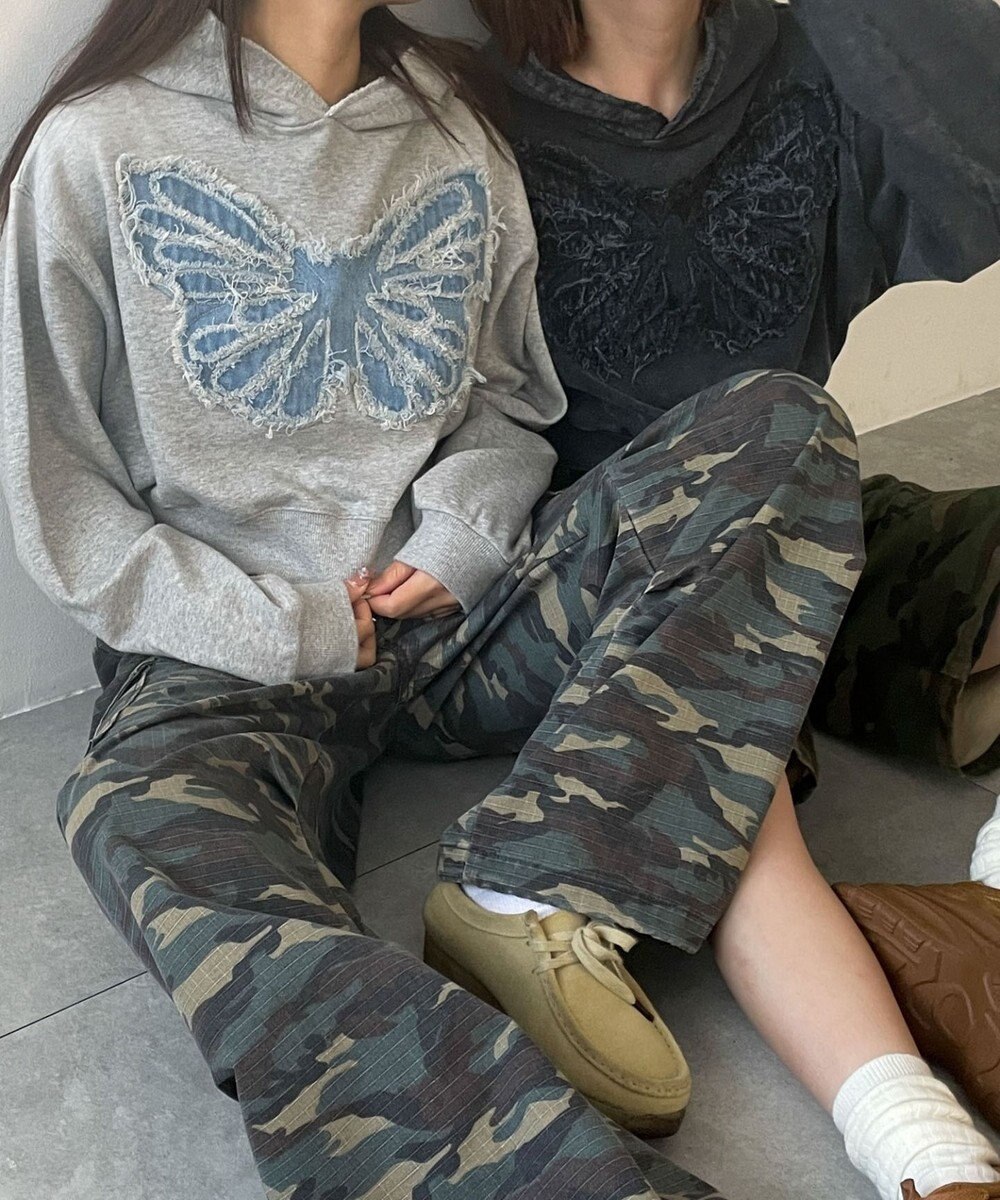 WEGO ヴィンテージウォッシュバタフライショートパーカー 