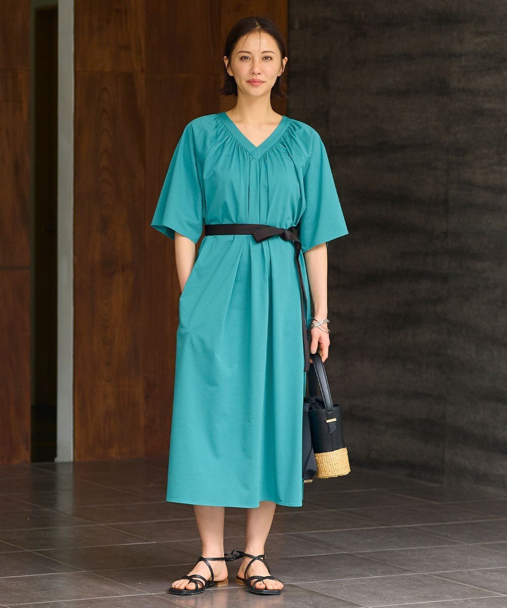 自由区 【WEB限定・洗える・XSサイズあり】ライトギャザーフレアスリーブ ワンピース 