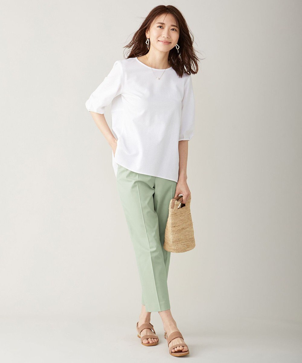 J.PRESS LADIES S 【シワになりにくい】コットンフィッティーシャーク テーパードパンツ 