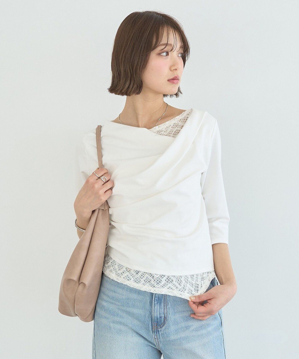 earth music&ecology レースレイヤードドレーププルオーバー 