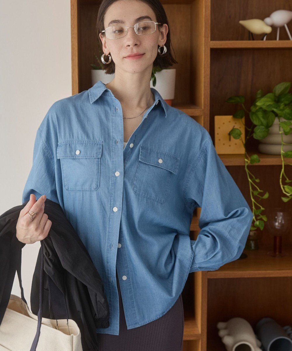 WEGO 【ANGIE VINTAGE】シアーデニムレギュラーカラーシャツ 