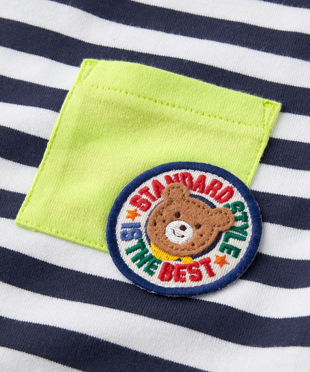 MIKI HOUSE HOT BISCUITS 【80-120cm】 ポケット付き 先染め ボーダー柄 半袖Tシャツ 