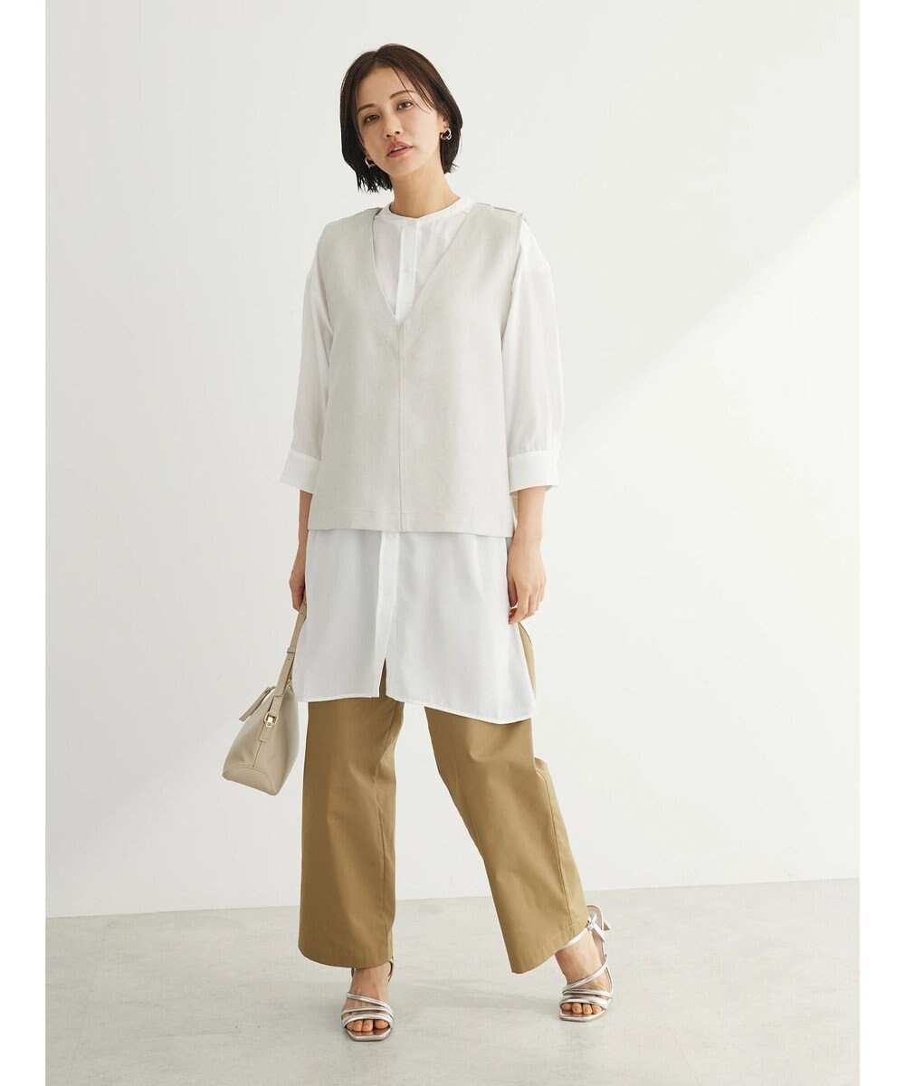 Green Parks ＳＥＴ２点Ｖネックベスト＋７分袖ミディシャツワンピース 