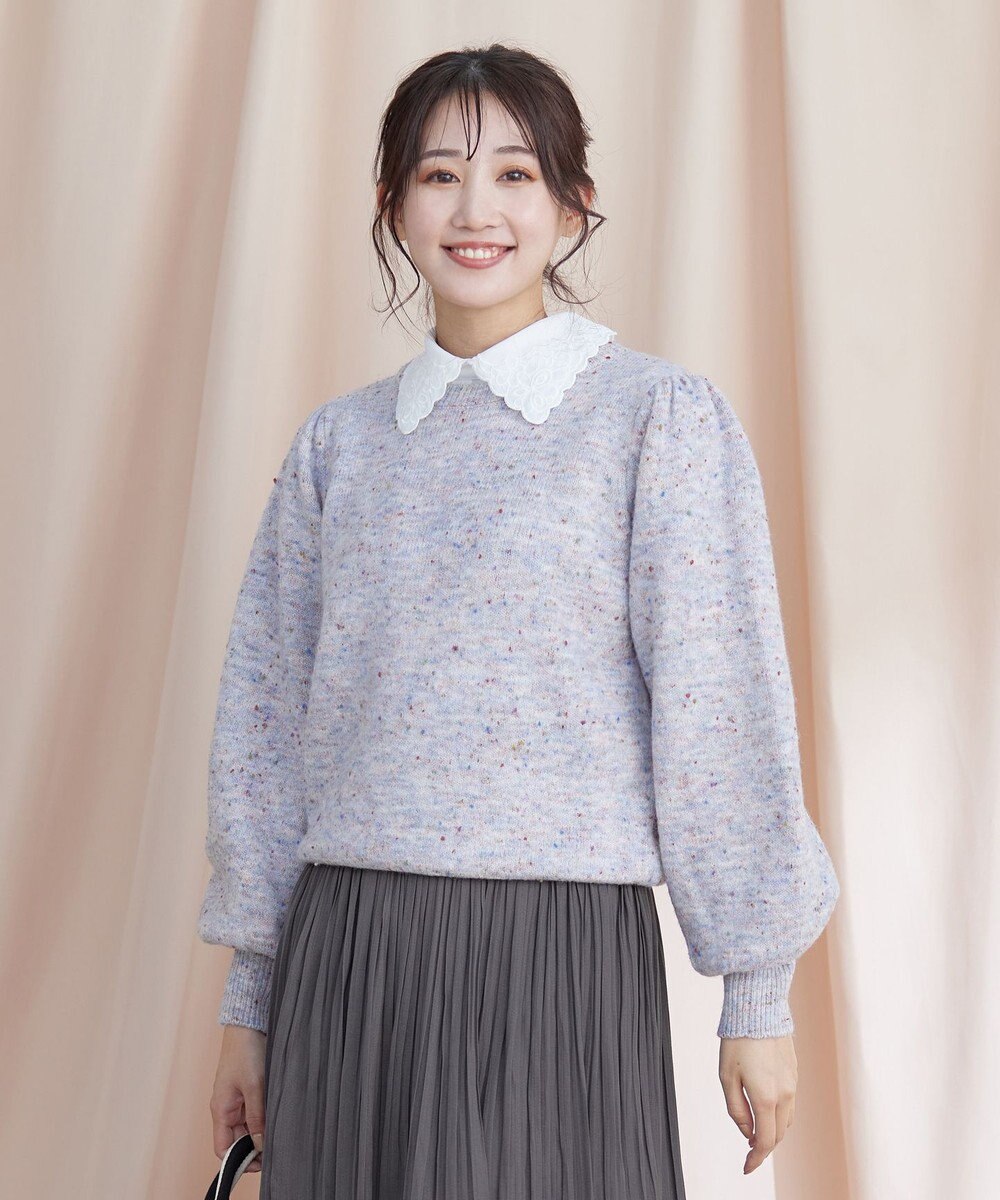 Tiaclasse L 【洗える】襟刺繍ピンタックブラウス 