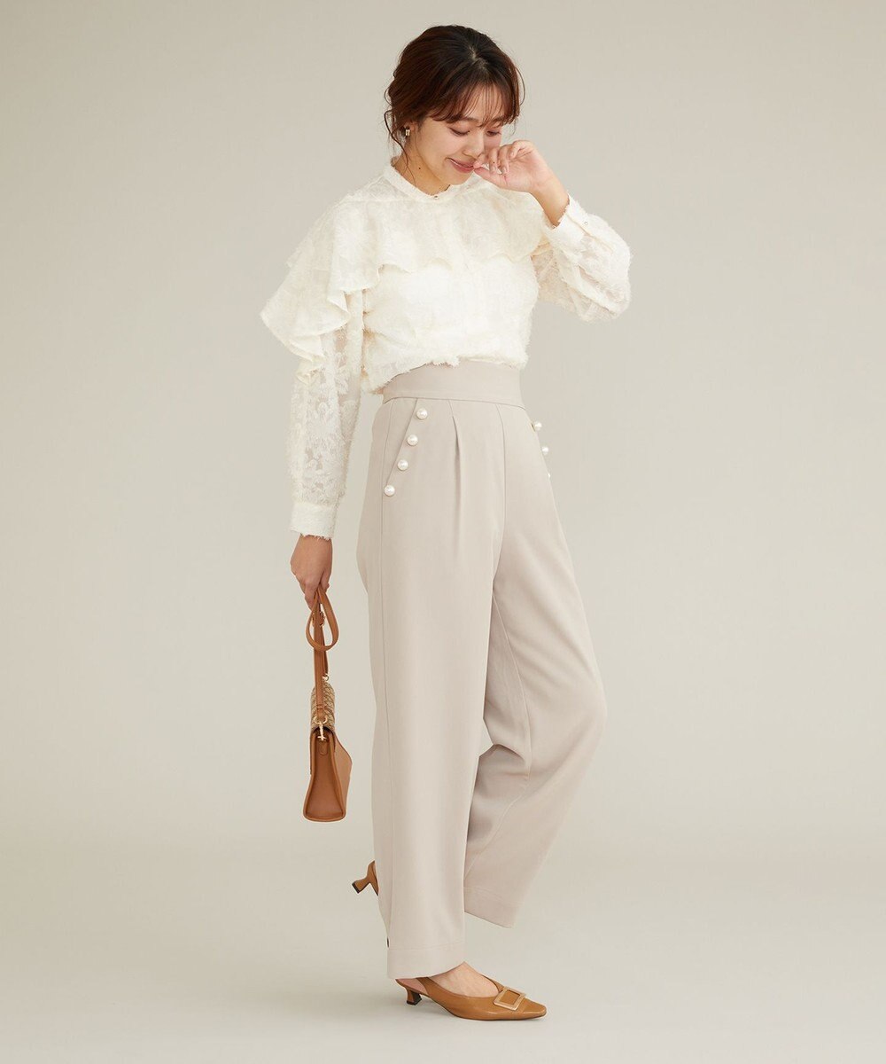 Feroux 【古畑星夏さん着用】パールポイントハイウエストセミワイド パンツ 