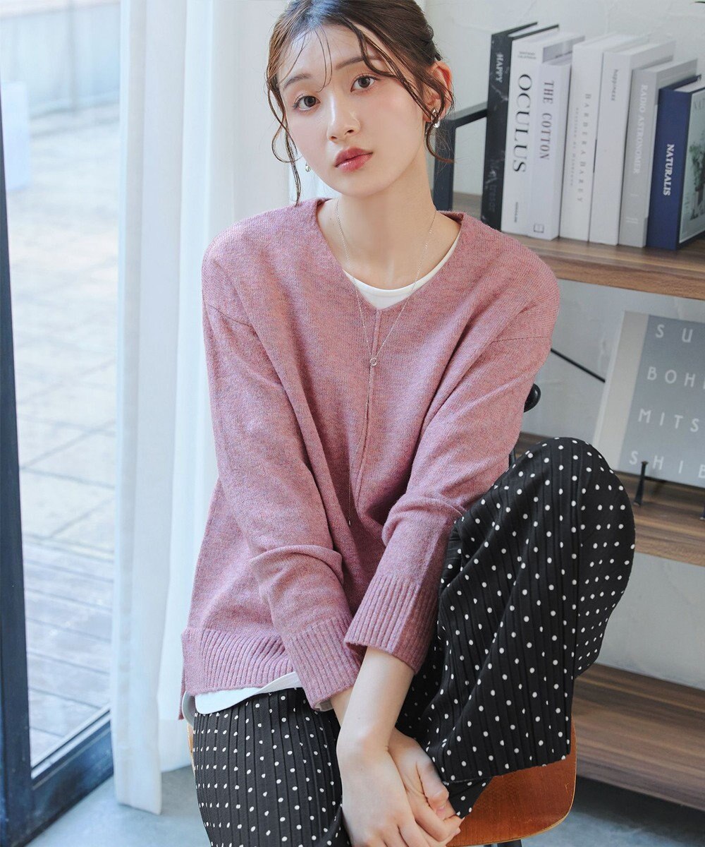 Tiaclasse 【安田美沙子さん着用・洗える】メランジVネックニットプルオーバー 
