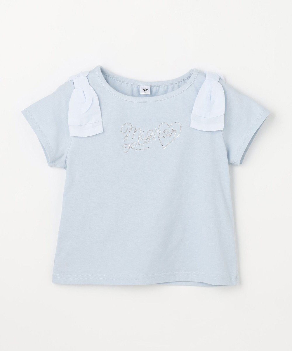ANY KIDS 【綿100%】肩リボン×ラインストーンロゴ 半袖Tシャツ 