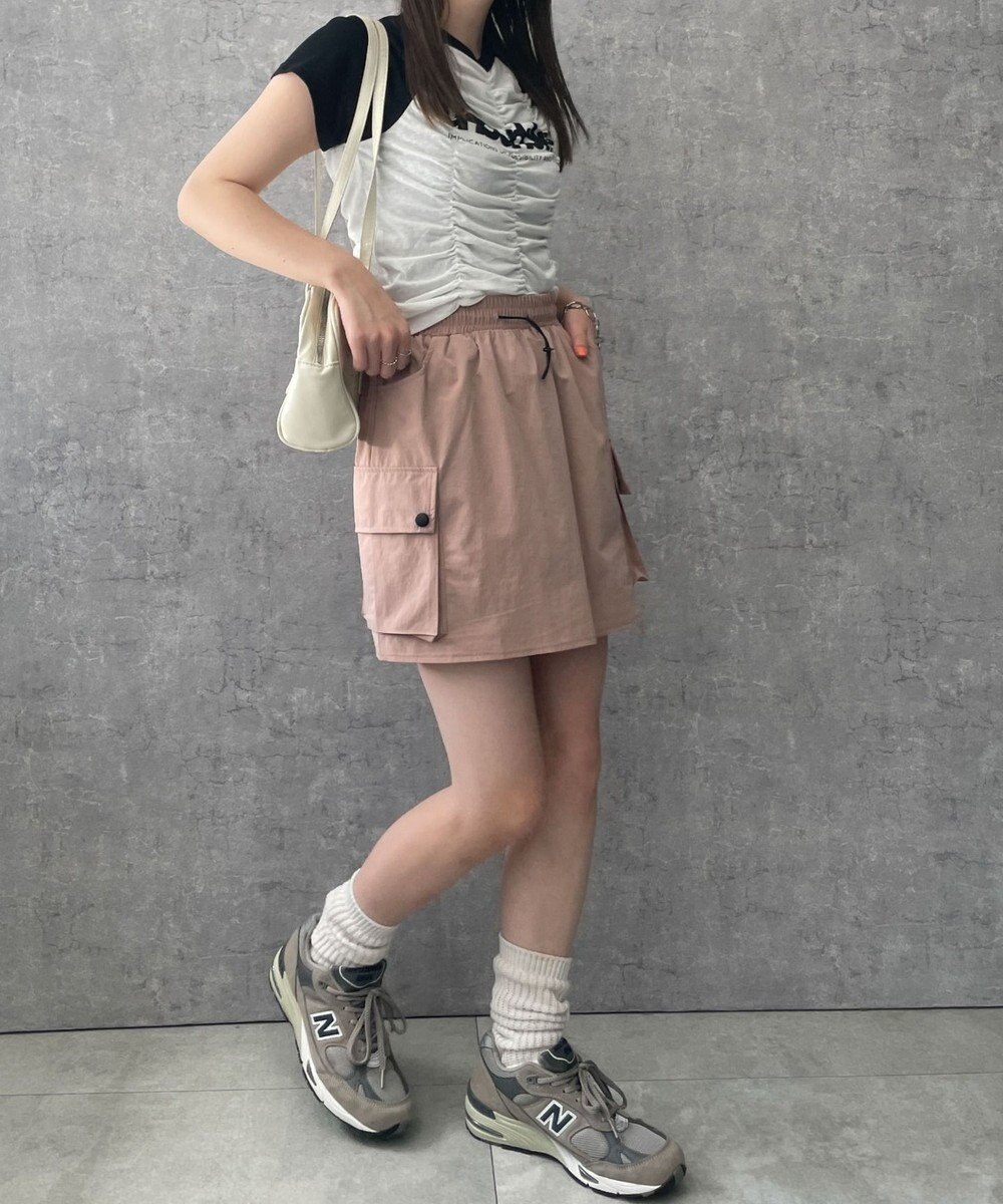 WEGO 【ウエストゴム】ナイロンカーゴミニスカート 