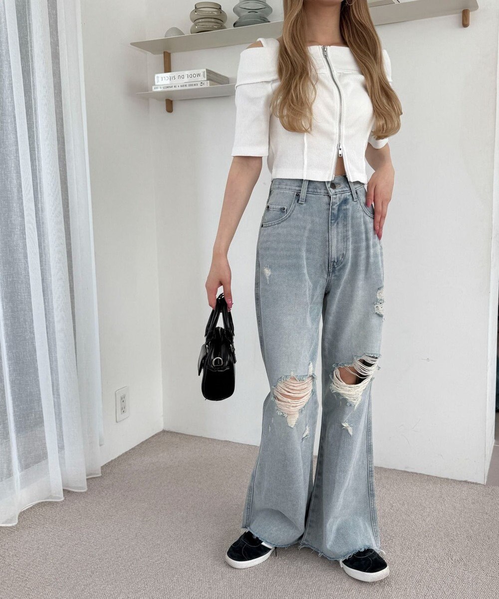 WEGO ダメージフレアデニムパンツ 