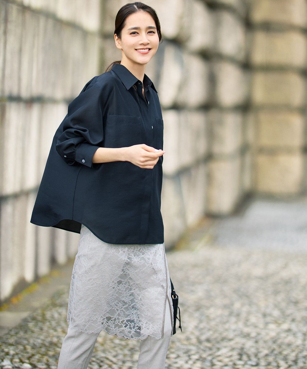 自由区 L 【カタログ掲載・羽織りとしても】シャイニーオーガンジーシアー シャツ 