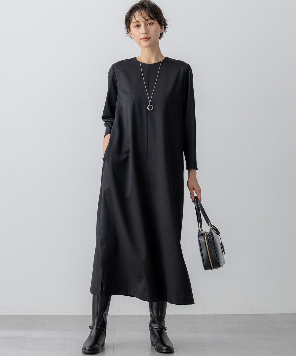 23区 L 【洗える】メリノウールサテン ワンピース 