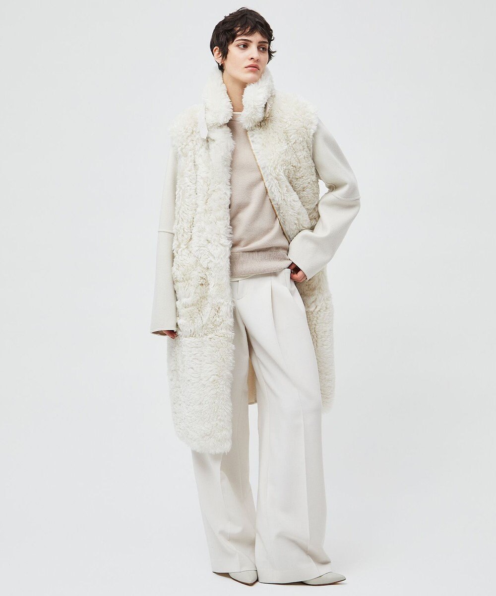 BEIGE， 【洗える】POMPE / ウールカシミヤ配色リブクルーネック 