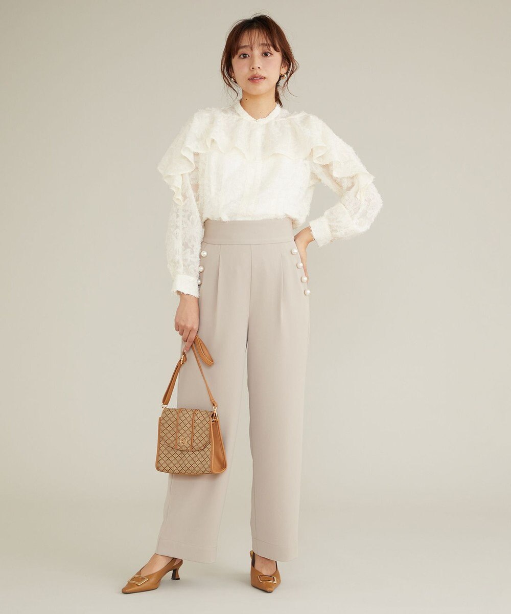 Feroux 【古畑星夏さん着用】パールポイントハイウエストセミワイド パンツ 