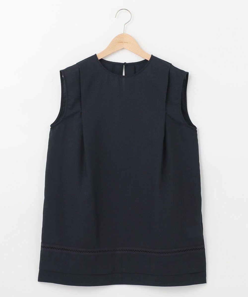 SHARE PARK LADIES 【洗える】ウォッシャブルリネン　ノースリブラウス 