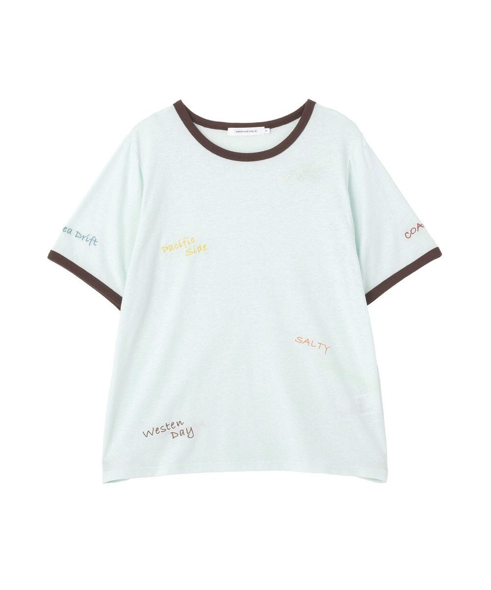 AMERICAN HOLIC ランダムロゴ刺繍リンガーTシャツ 