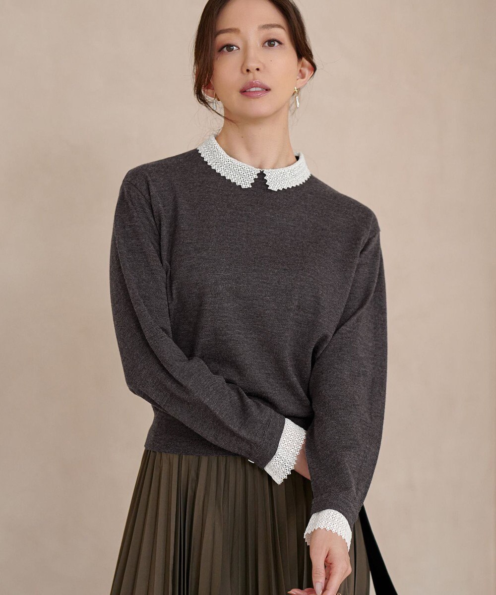 23区 【CLASSY.掲載/洗える】エンブロイダリー ジオメトリックレースコンビ ニット 