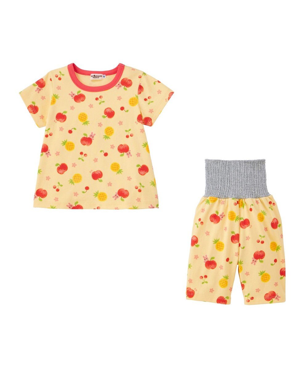 MIKI HOUSE HOT BISCUITS 【80-120cm】 フルーツ柄 腹巻き付き 天竺素材 半袖パジャマ 