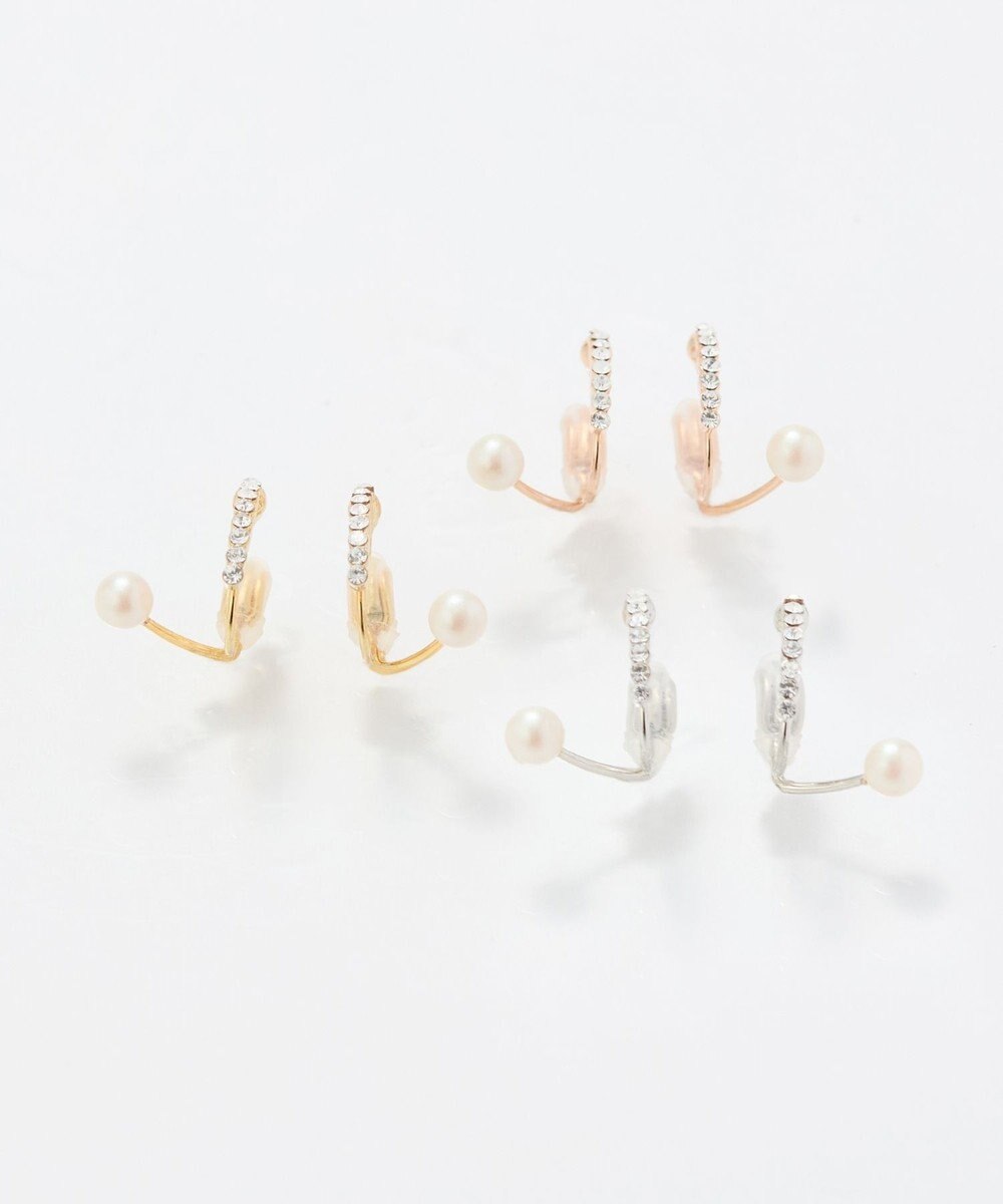 Phoebe <オンワード限定セット>【痛くないシリーズ】マーブルカラーバンスクリップ×ラインストーンパールフロートライトフィットイヤリング 