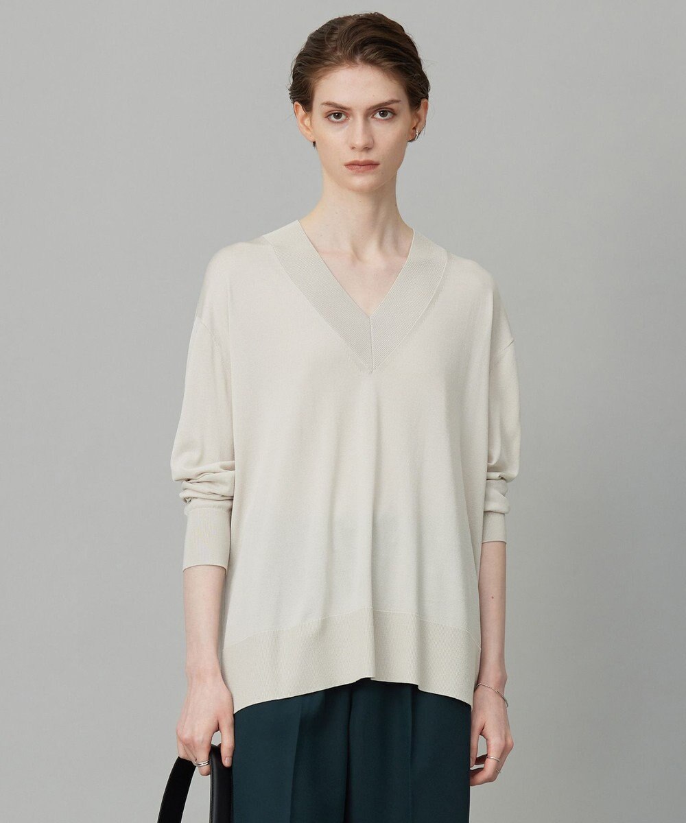 ICB L 【洗える】シルクヴィスコースハイゲージ Vネックニット 