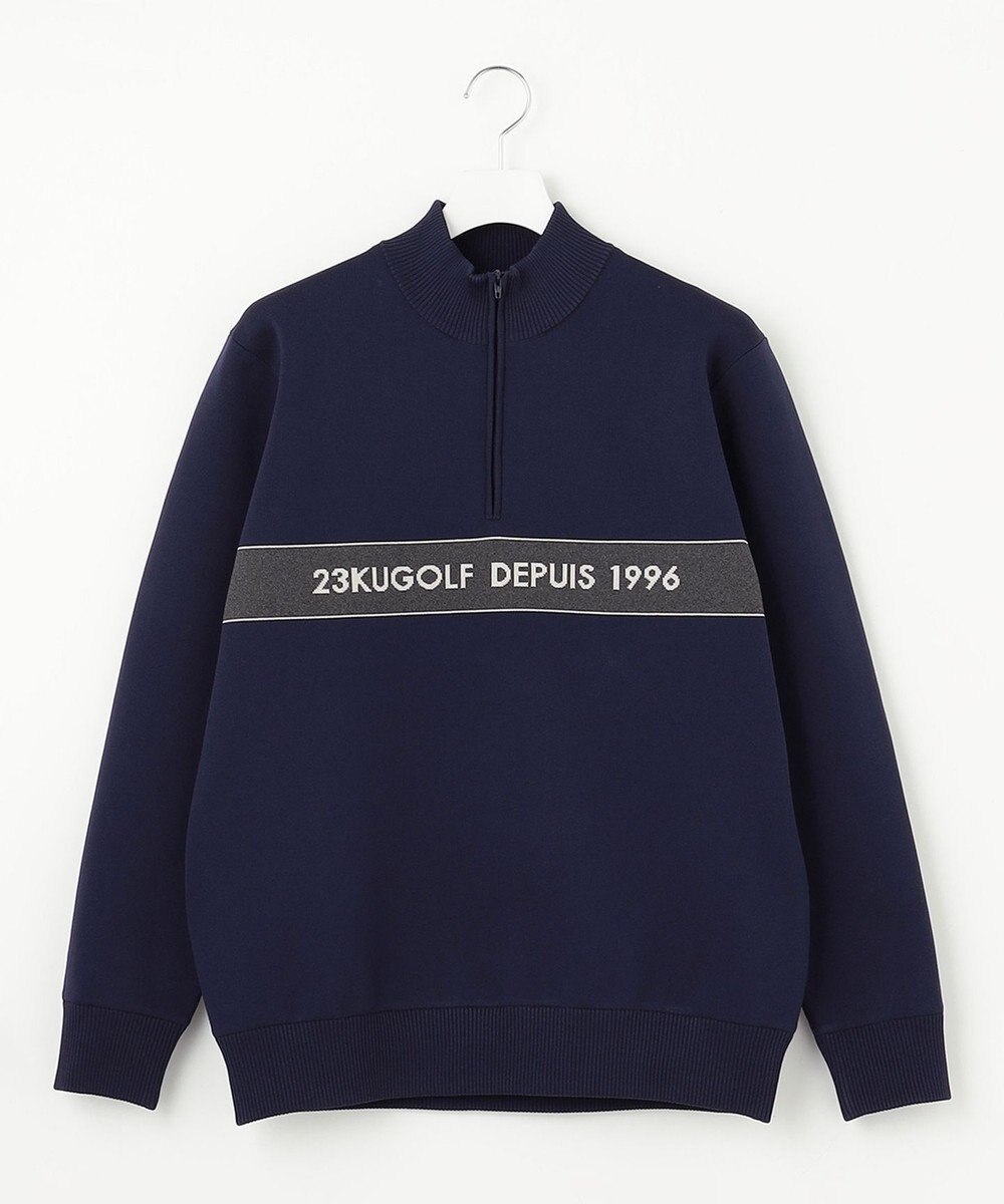 23区GOLF 【MEN】【 蓄熱裏地付き/ウォッシャブル】ロゴ ダブルジャガードニット 