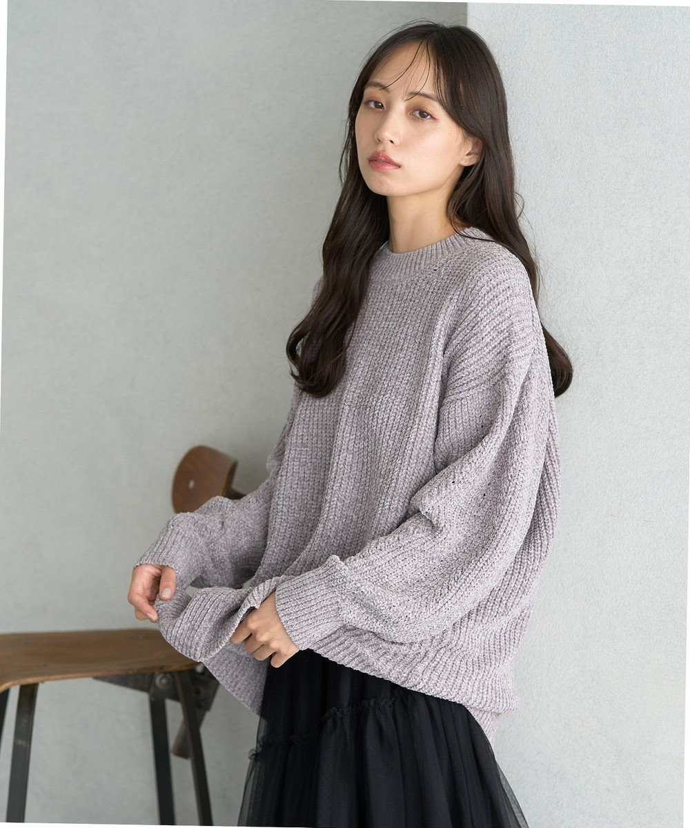 earth music&ecology シャイニーベロアチュニック Gray Beige