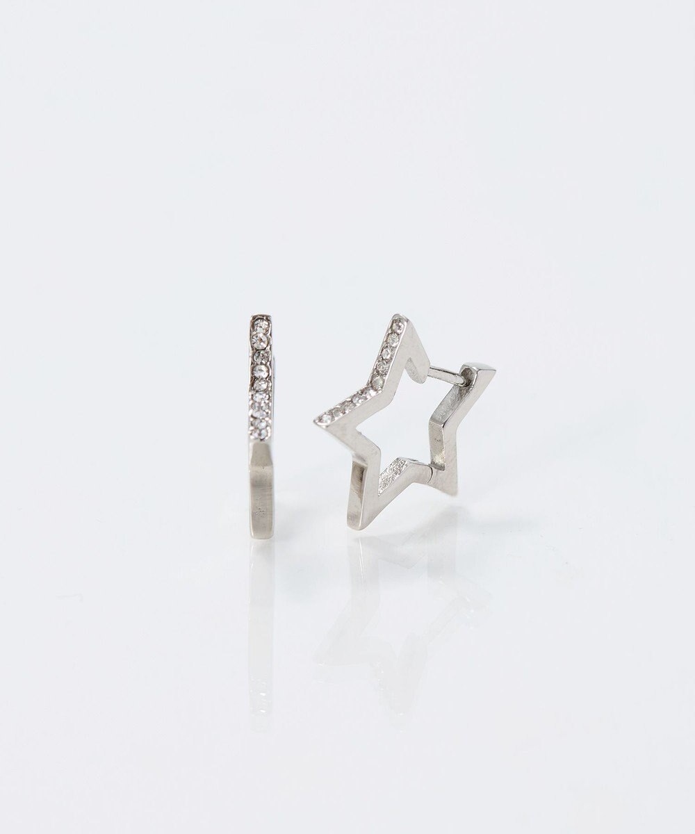Phoebe 【金属アレルギー対応】ワンタッチライナースタービジューフープピアス　シルバー 