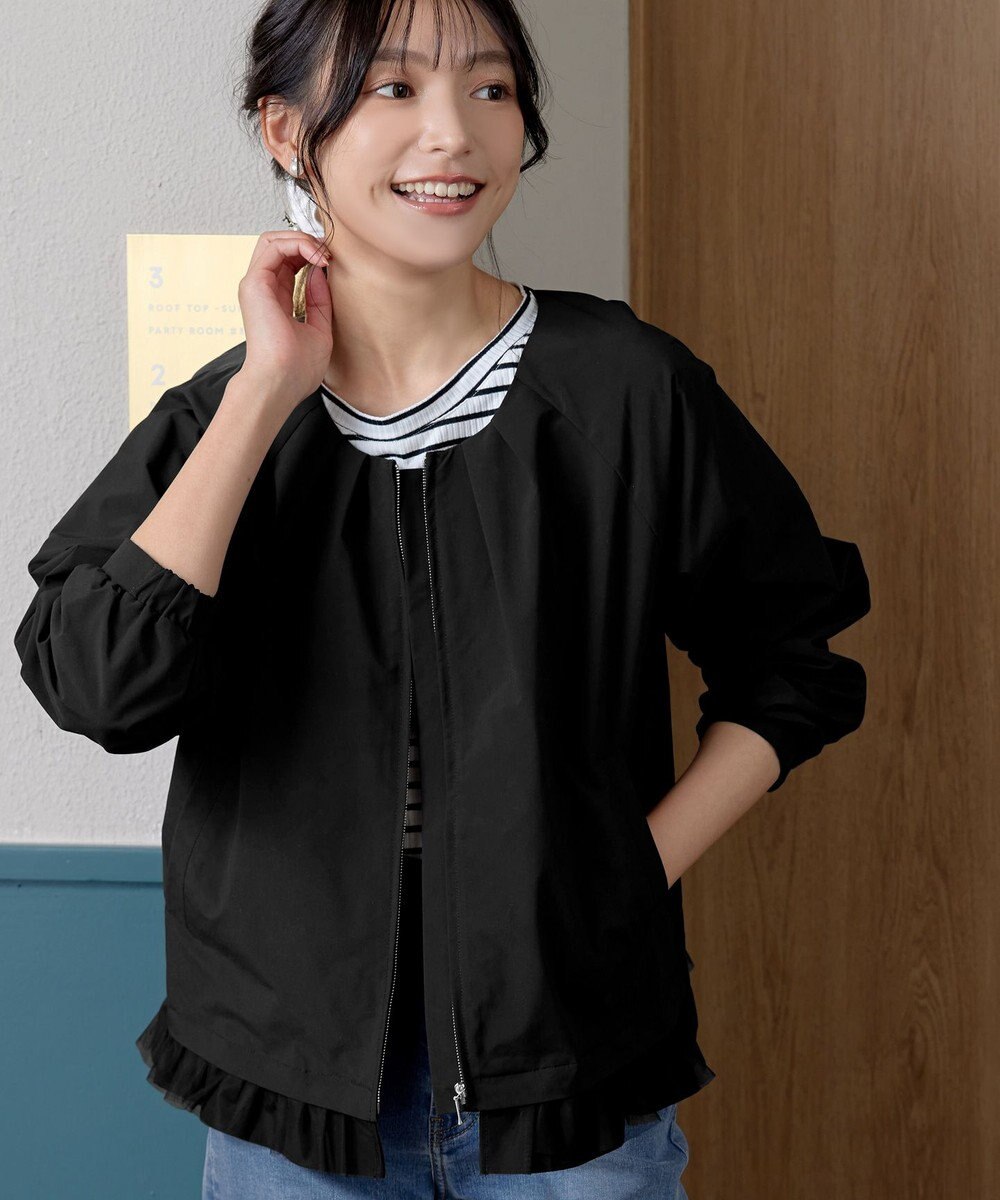 Tiaclasse 【洗える】チュールフリルタックブルゾン 