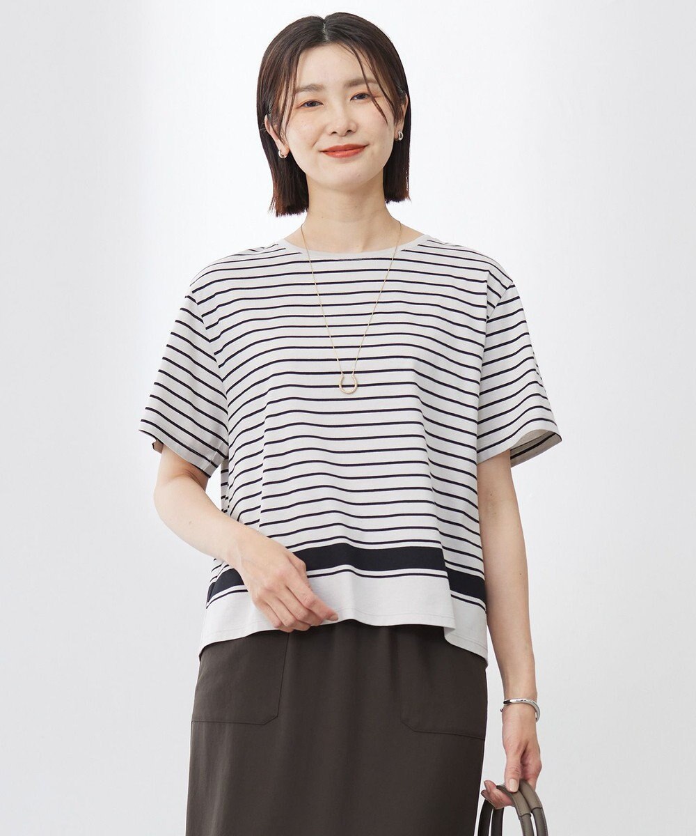J.PRESS LADIES S 【洗える】パネルボーダー Tシャツ 
