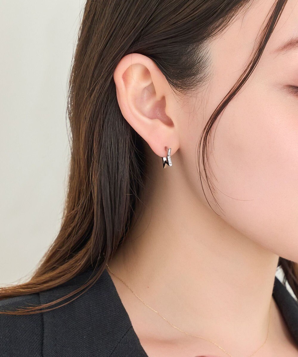 Phoebe 【金属アレルギー対応】ワンタッチライナースタービジューフープピアス　シルバー 