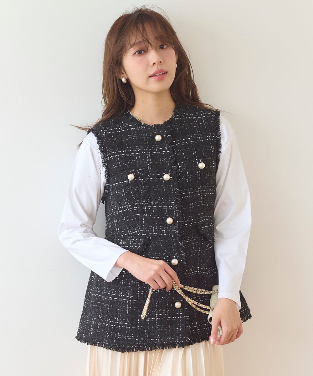 Feroux 【洗える】ラメツイード ジレ 