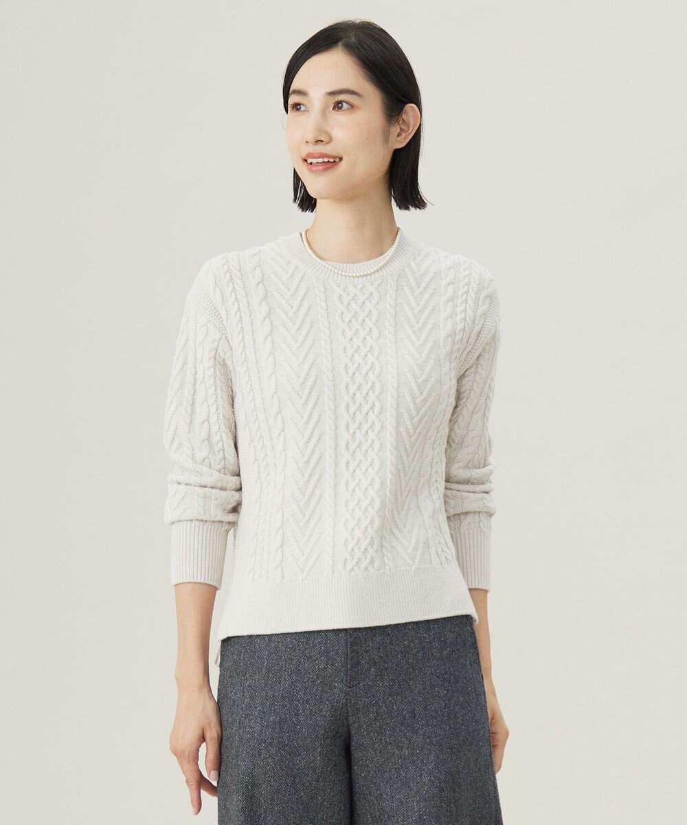 J.PRESS LADIES L 【WEB限定カラーあり・洗える】EIGER CORD ALAN クルーネックプルオーバー ニット オフ系