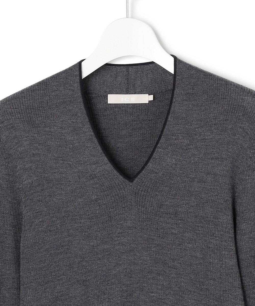 ICB 【新色追加】 エクストラファインメリノリブ Vネックプルオーバー 