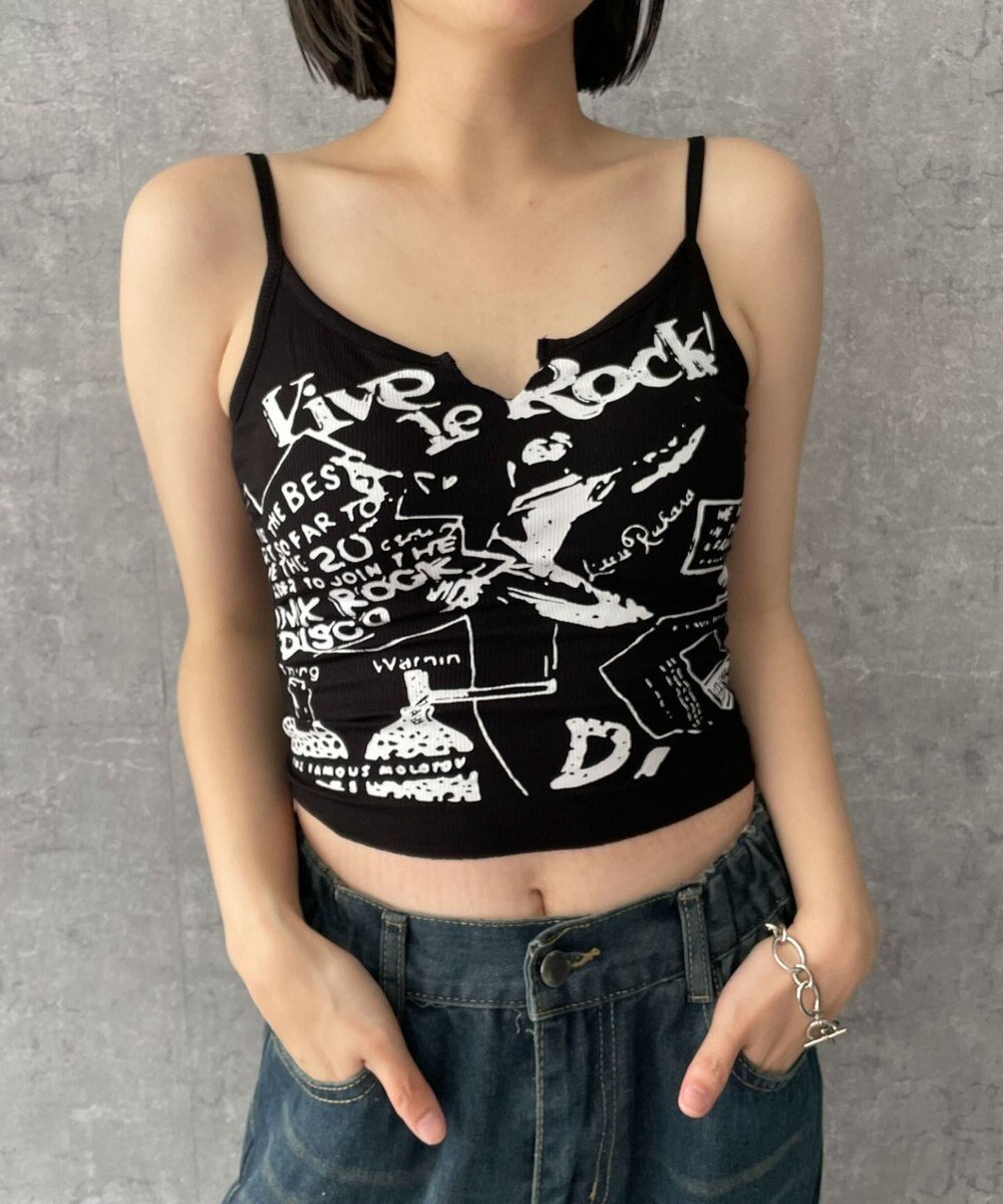 WEGO 【カップ付きインナー】グラフィックリブキャミソール 