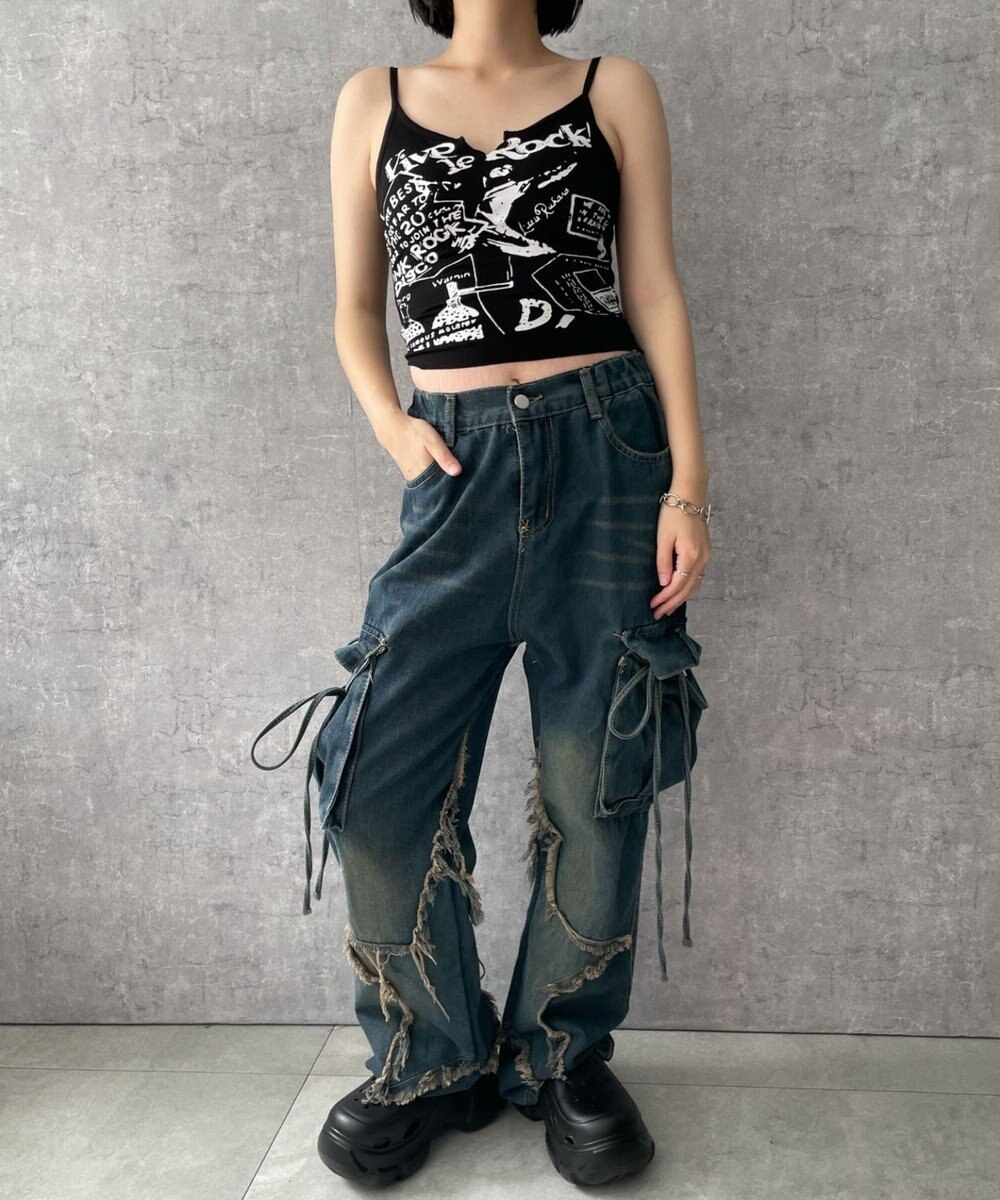 WEGO 【カップ付きインナー】グラフィックリブキャミソール 