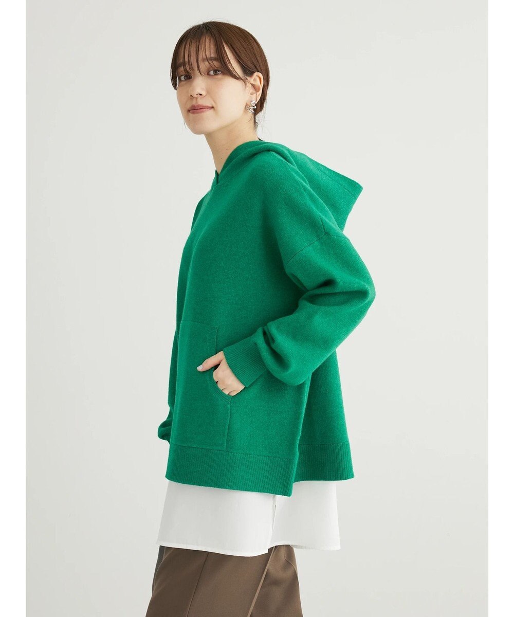 Green Parks スウェット風フード付ニットプルオーバー 
