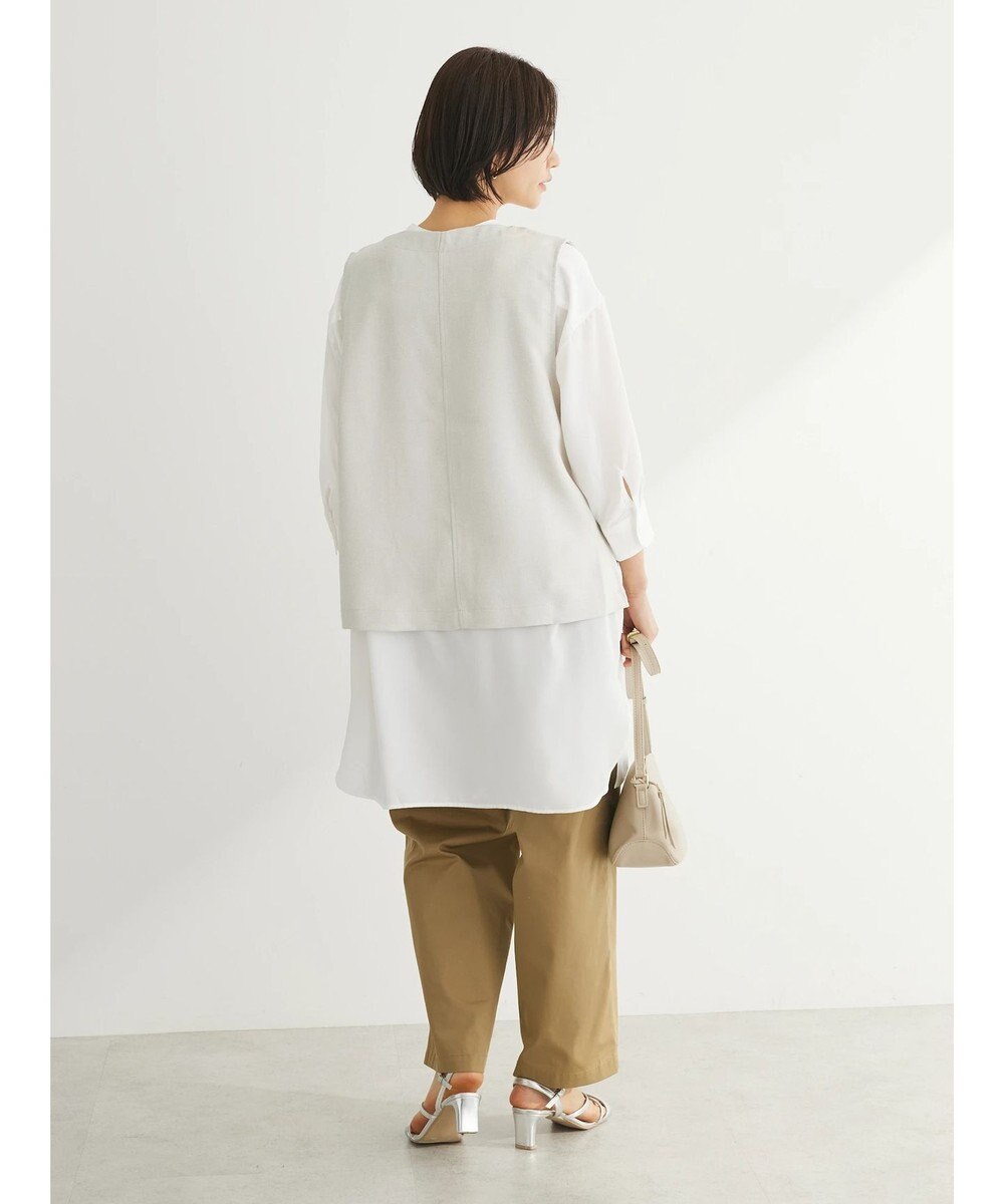 Green Parks ＳＥＴ２点Ｖネックベスト＋７分袖ミディシャツワンピース 