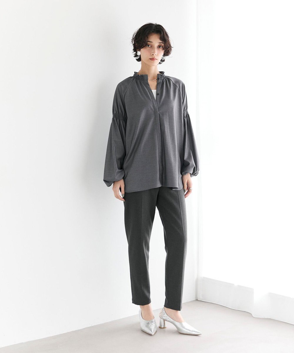 #Newans 【洗濯機可/しわになりにくい】シャーリングネック ボリュームスリーブブラウス 