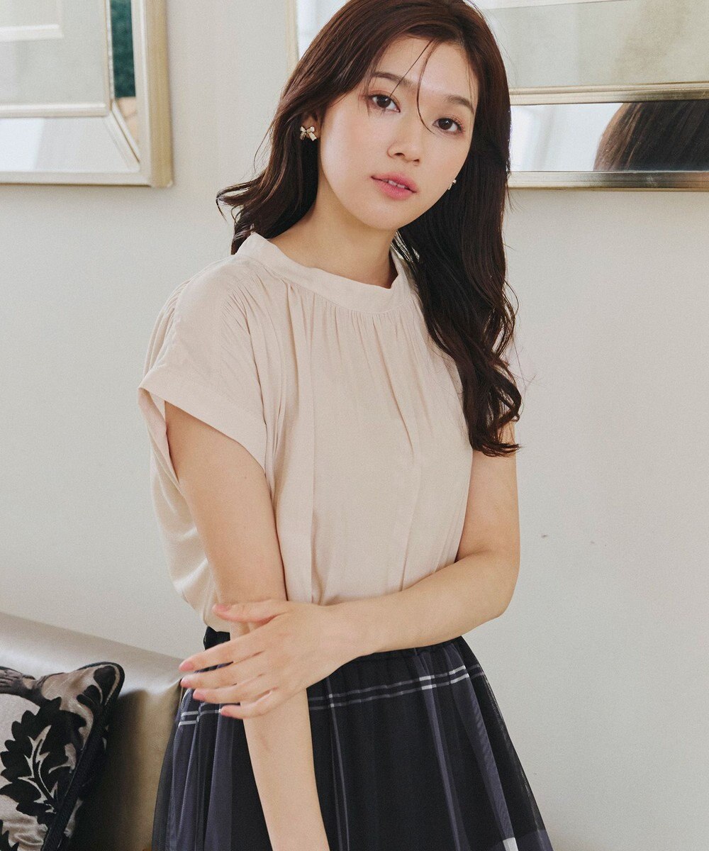 Tiaclasse 【洗える】モックネックフレンチスリーブカットソーブラウス 