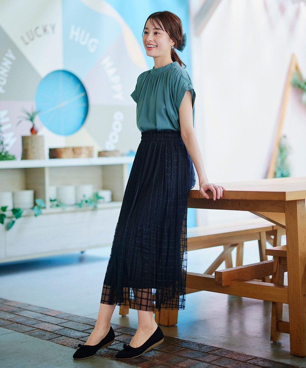 Tiaclasse 【洗える】モックネックフレンチスリーブカットソーブラウス 