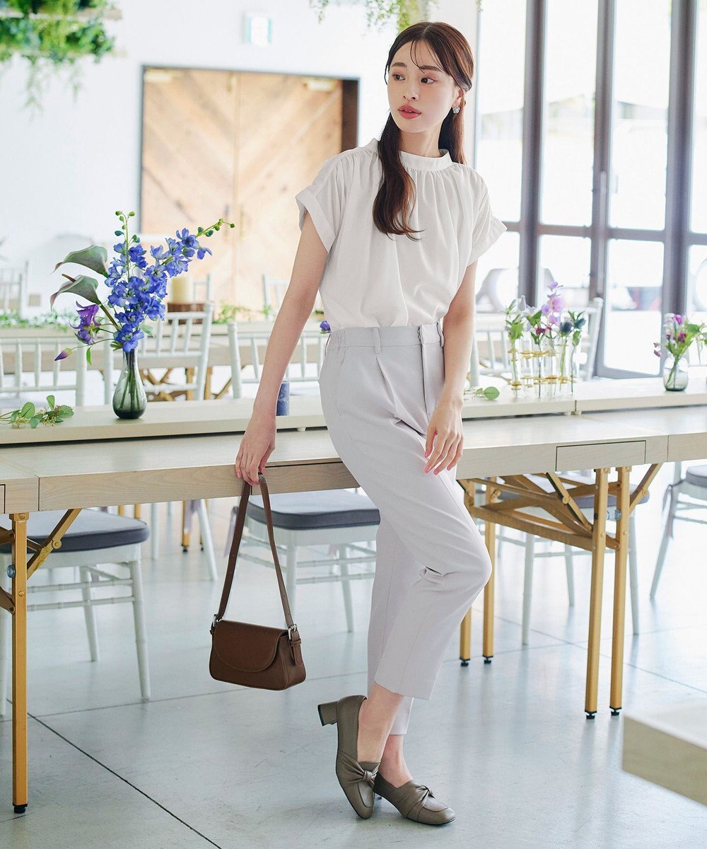 Tiaclasse 【洗える】モックネックフレンチスリーブカットソーブラウス 