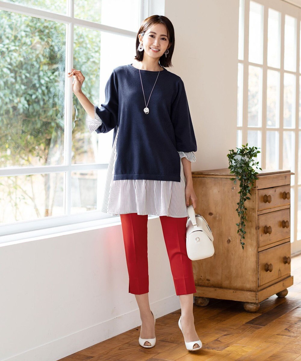 Tiaclasse 【洗える】美脚効果の高いスリットテーパードパンツ 