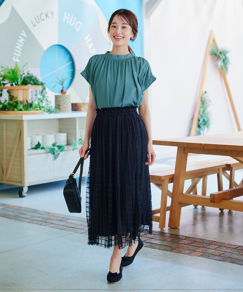 Tiaclasse 【洗える】モックネックフレンチスリーブカットソーブラウス 