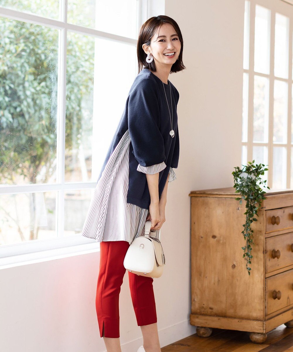 Tiaclasse 【洗える】美脚効果の高いスリットテーパードパンツ 