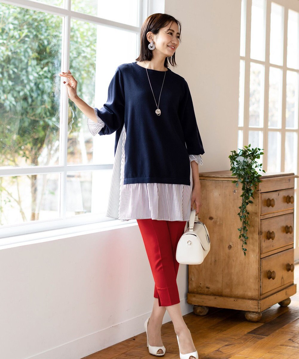 Tiaclasse 【洗える】美脚効果の高いスリットテーパードパンツ 