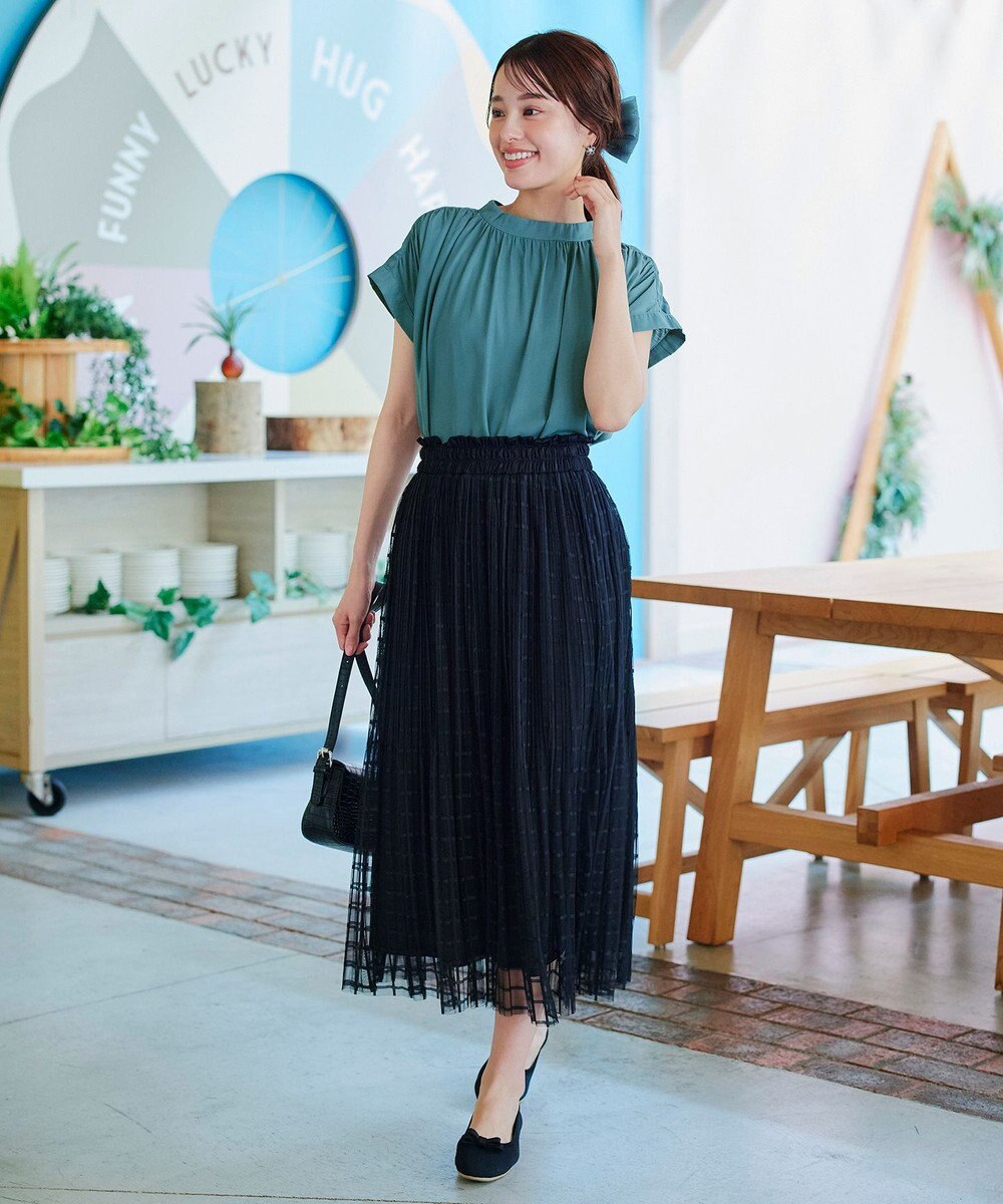 Tiaclasse 【洗える】モックネックフレンチスリーブカットソーブラウス 