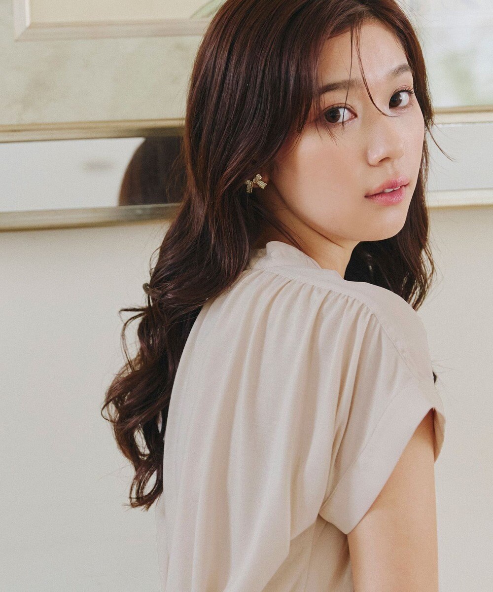 Tiaclasse 【洗える】モックネックフレンチスリーブカットソーブラウス 