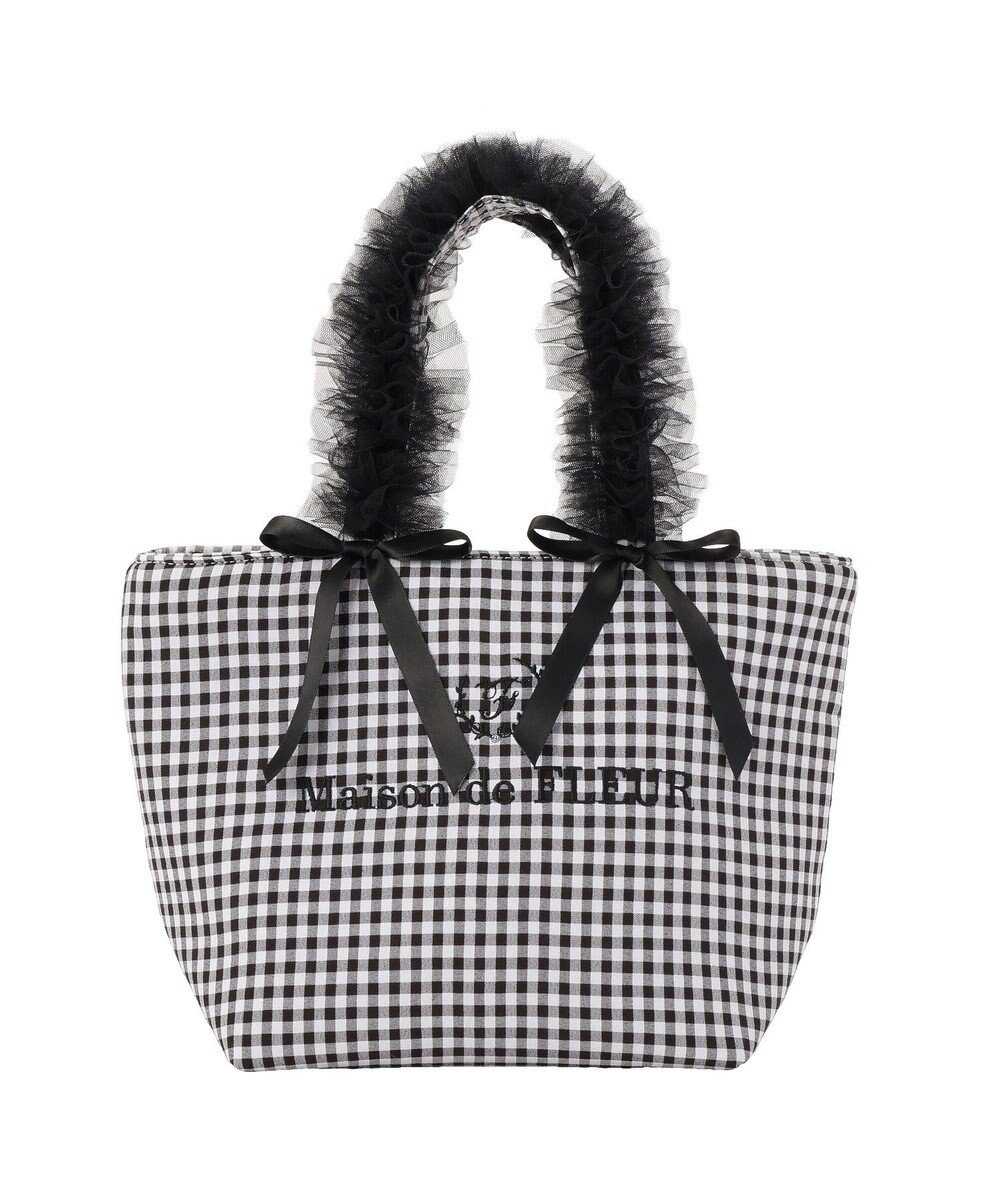Maison de FLEUR ギンガムブランドロゴフリルハンドルトート 